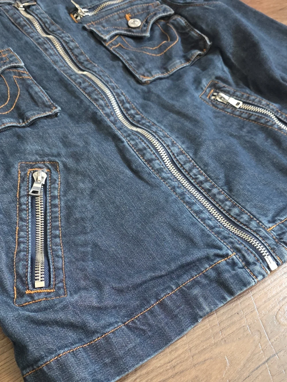TRUE Religion ▪︎ MOTO JACKETDark Blue Denim Jacket with Zip Pockets